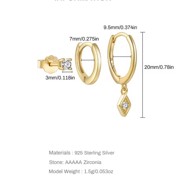 925 Sterling Silver Mini Hoop Earrings with CZ Charm (Single Piece) - Picture 3 of 3